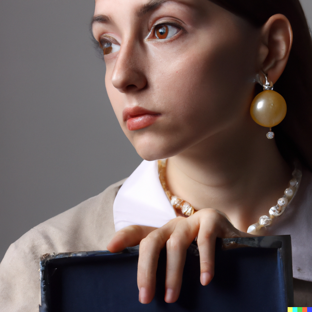 DALL-E business woman in style of girl with a pearl earring